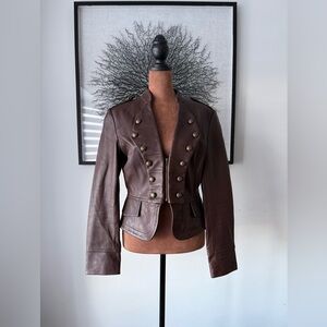 Michaela Fur Leather Brown Military Style Jaket
